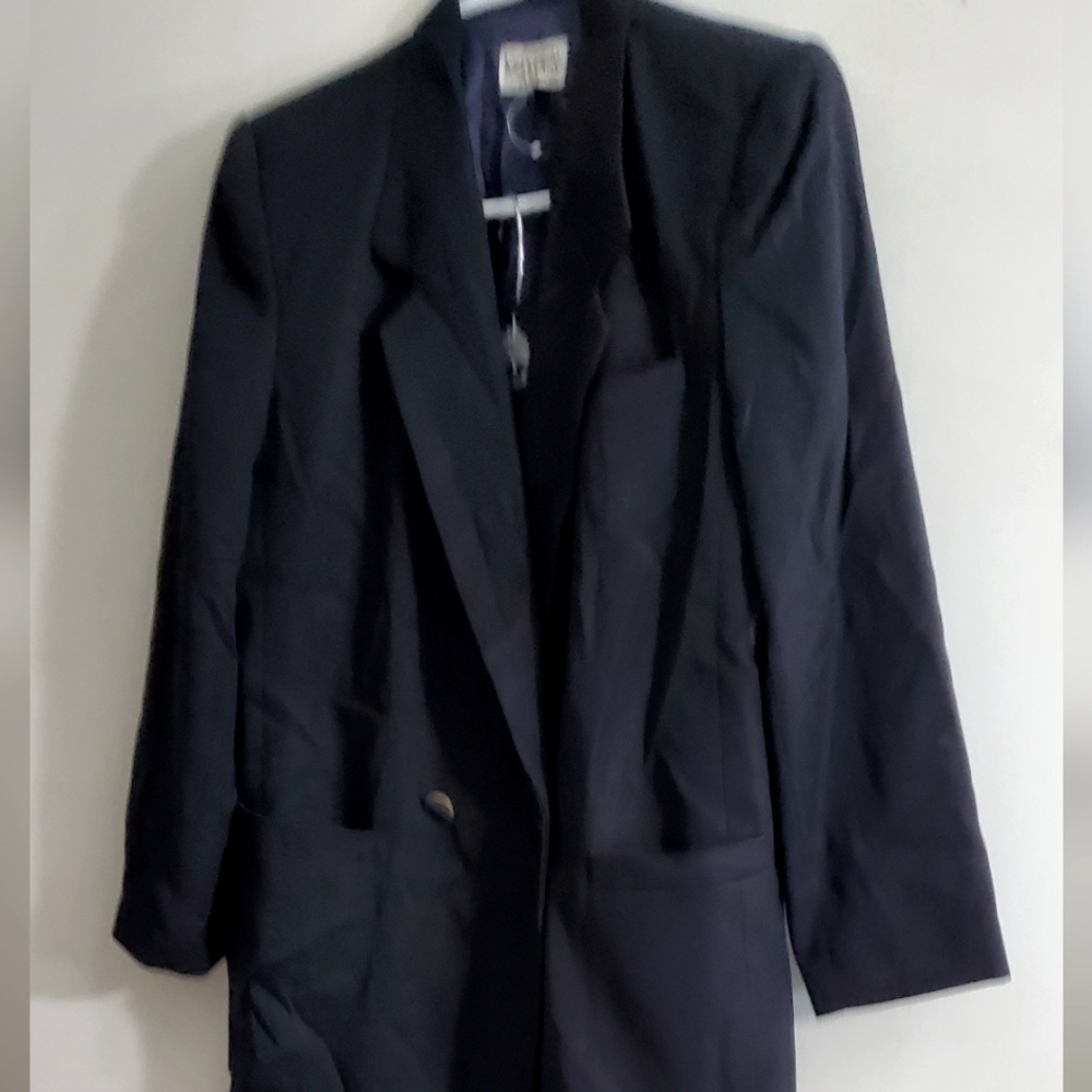 Women Navy Midi Kasper Suit Pleated Skirt Luxuriously Soft